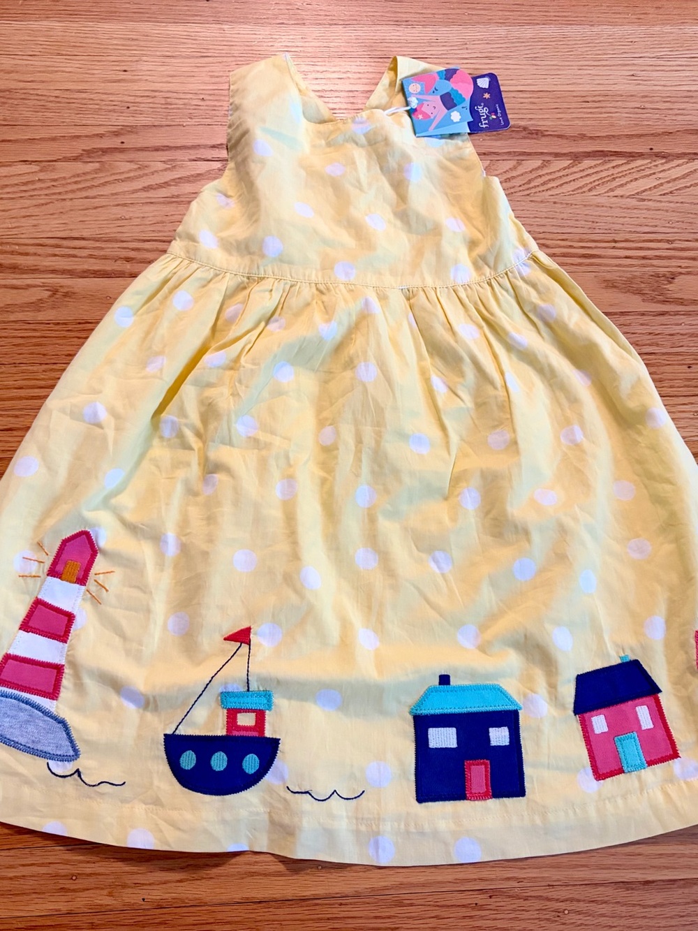 Frugi Yellow Polka Dot Nautical Appliqué Dress